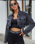 Chaqueta de Mezclilla Negra con Argollas