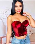Top Corset Terciopelo Rojo con Cadena