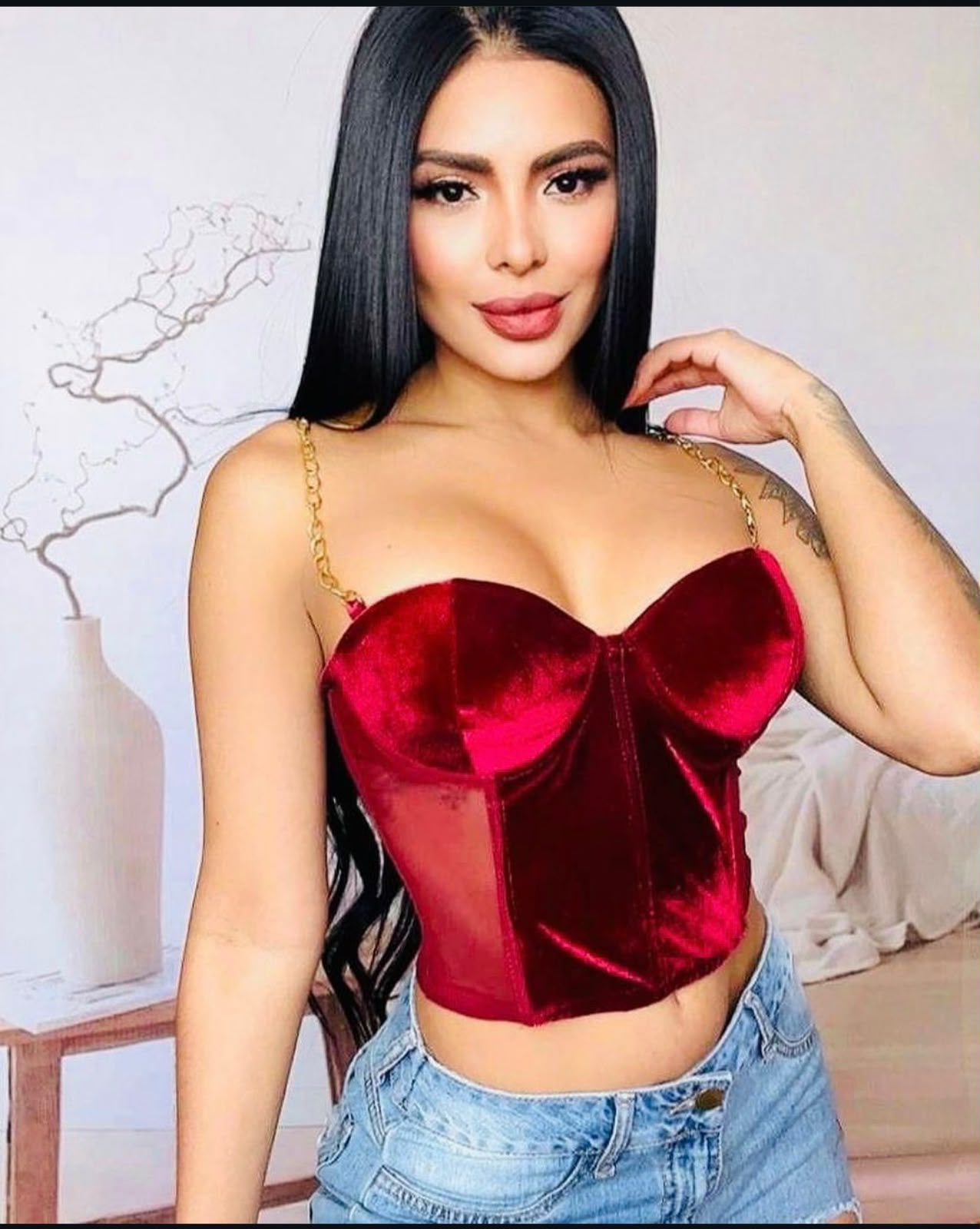 Top Corset Terciopelo Rojo con Cadena