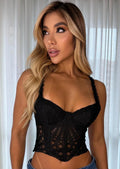 Top Corset Negro Encaje Geométrico