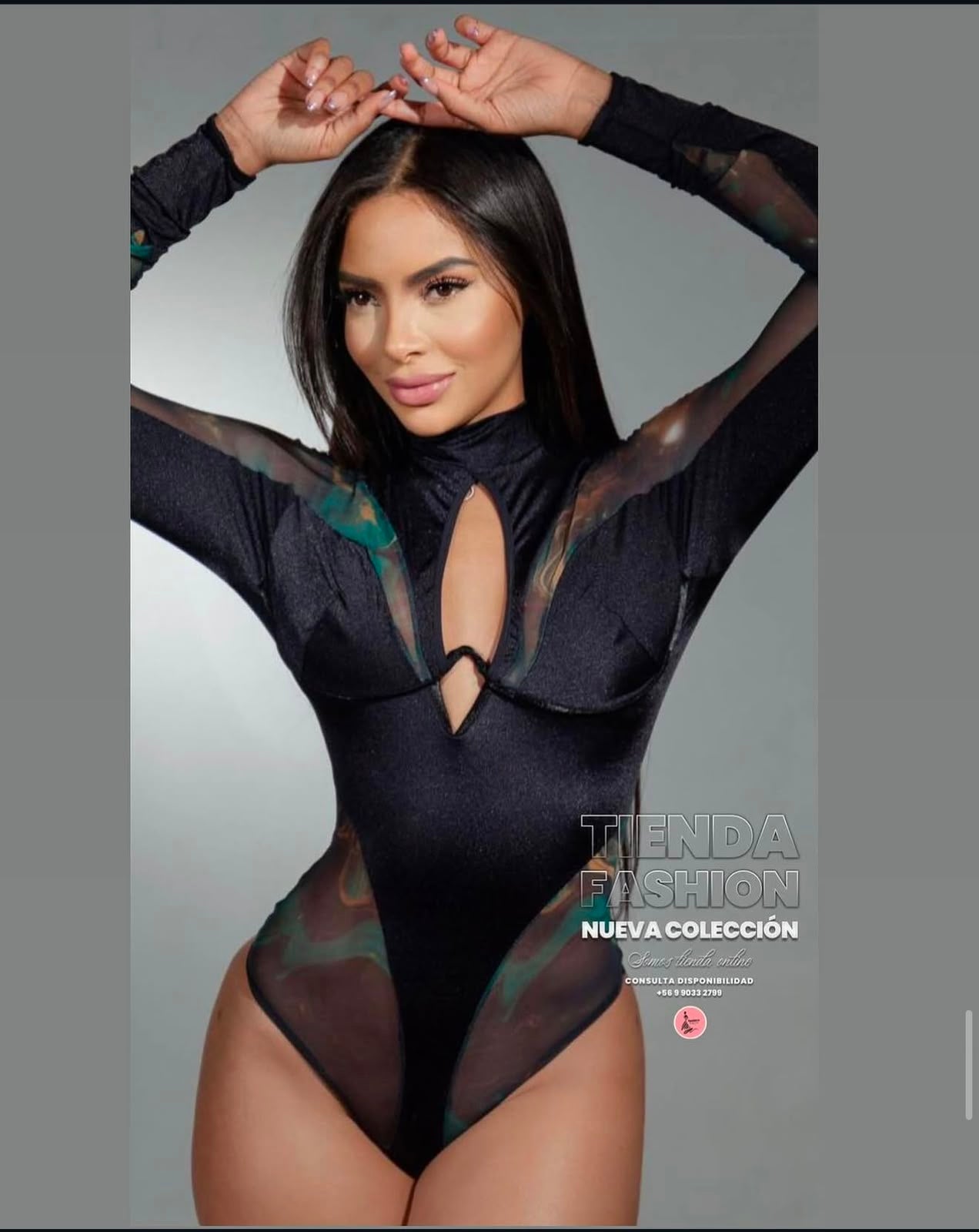 Body Negro Manga Larga Mesh Iridiscente