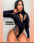 Body Negro Manga Larga Cut-Out con Mesh