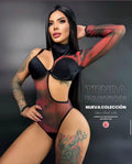Body Negro y Rojo Manga Larga con Copa