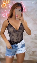Body Negro Encaje Transparente Escote V
