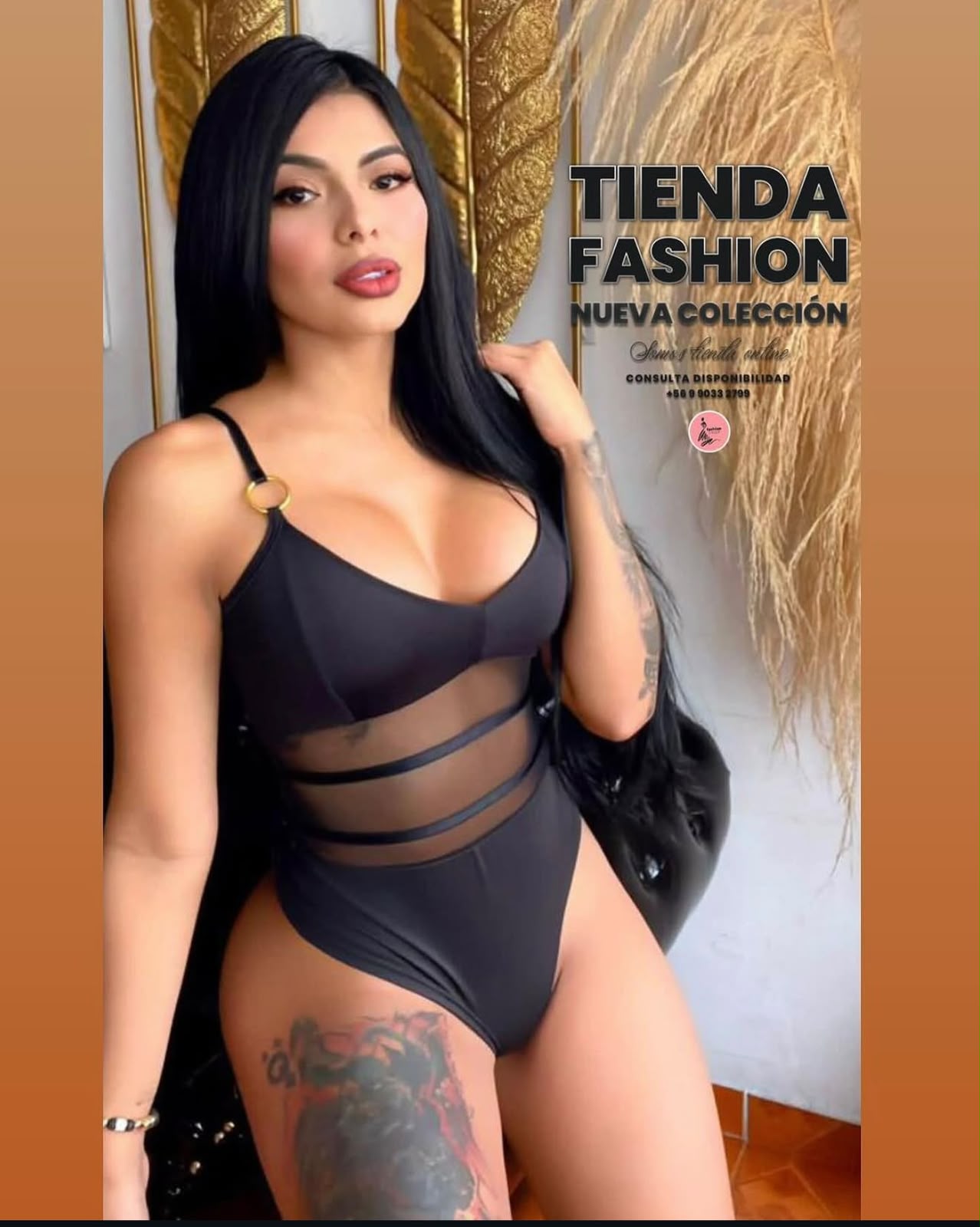 Body Negro con Panel Mesh y Argolla Dorada