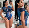 Body Mesh Print Océano Manga Corta