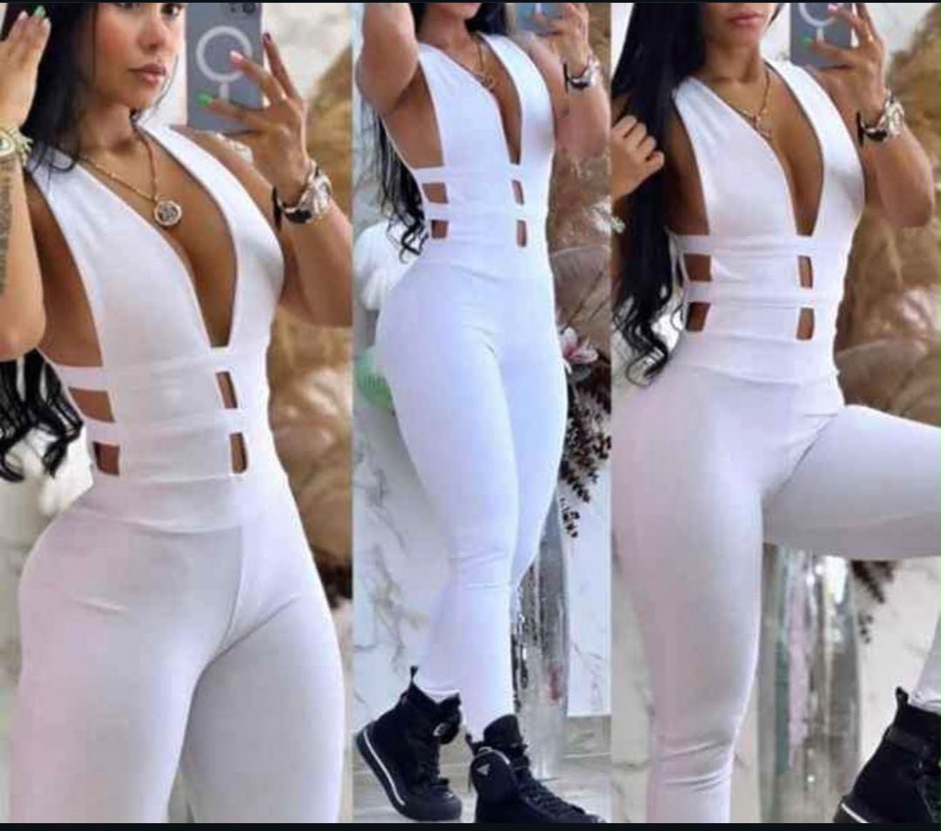 Enterizo Blanco Escote V Cut Out