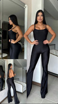 Enterizo Negro Tirante Fino Espalda Abierta