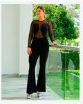 Enterizo Negro Manga Larga con Mesh