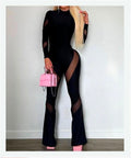 Enterizo Negro Mesh Diagonal Acampanado