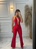 Enterizo Rojo Halter Escote Profundo